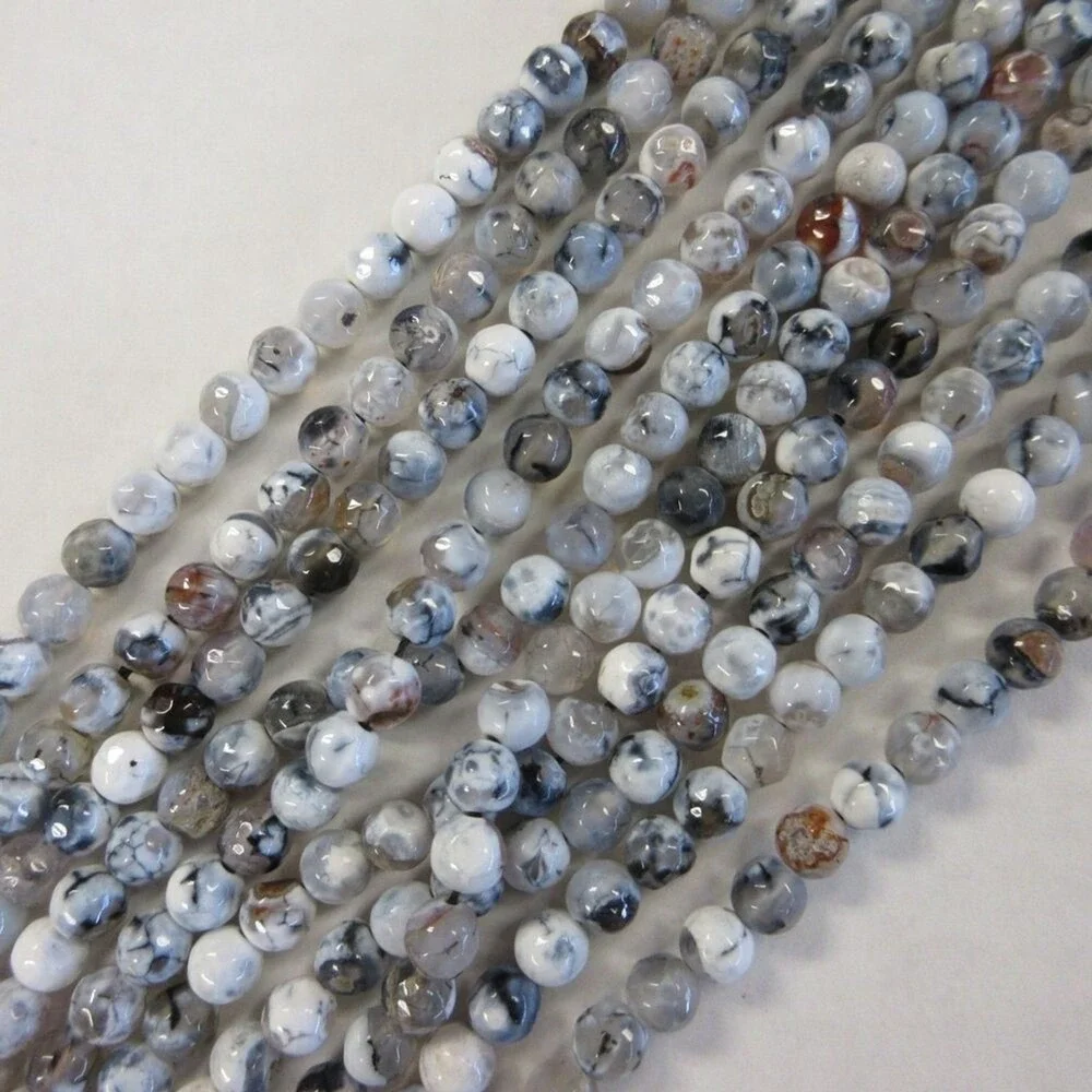 6MM Grey & White Fire Crackle Agate Beads-ONE Gemstone Bead Strand-Crafts‎ NWT